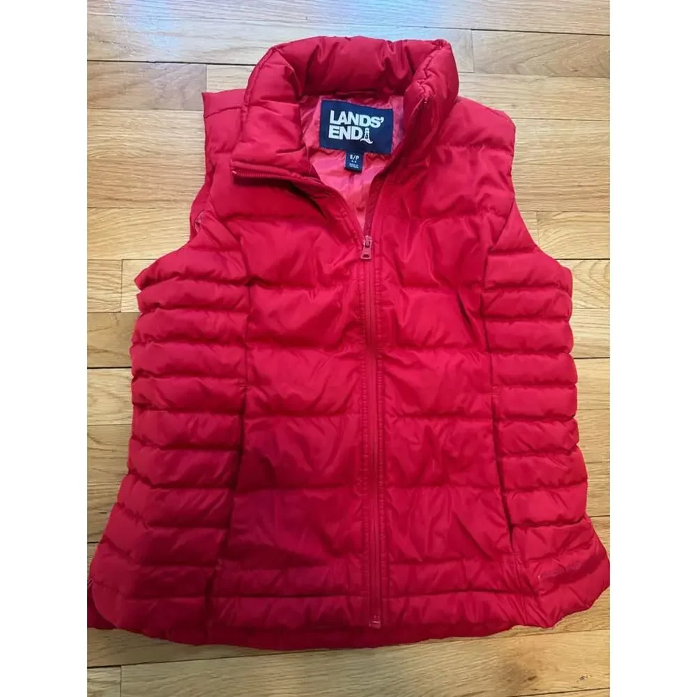 Lands' End Women's Red Puffer Down Vest S/P (6-8)